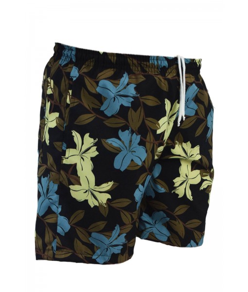 Short Floral Estampado Calção elastano P M G Gg Verão Preto azul